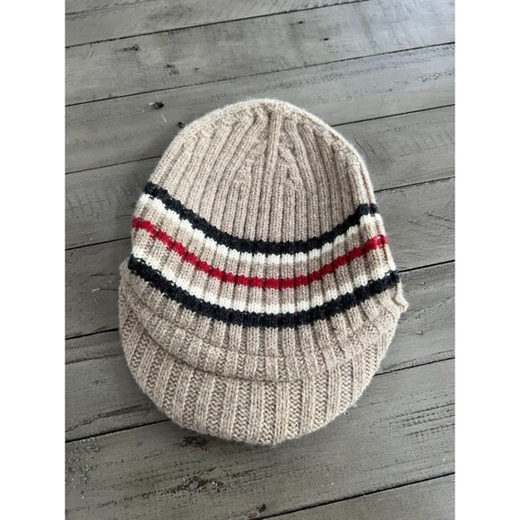 BURBERRY London Brimmed Lambswool Wool Hat Cap Beanie Brit Print Stripe Y2K - Picture 4 of 8